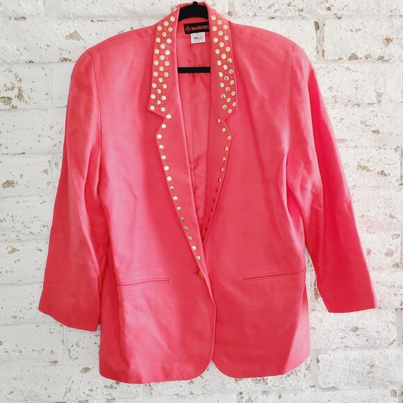 Vintage Mardel Womens Coral Pink Blazer Business Casual Unique Dolly Retro SZ 12 - Picture 11 of 11